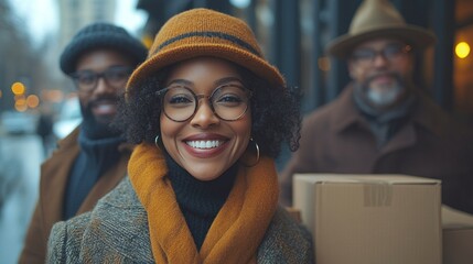 Happy couple moving into a new home, carrying boxes and smiling, symbolizing new beginnings and the excitement of change