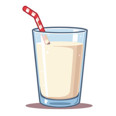 Vector illustration of milk glass with straw, refreshing dairy beverage