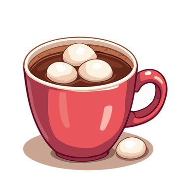 recommend clip art: Vector image of red cup with hot chocolate and marshmallows, comforting beverage