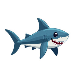 Fototapeta premium Fierce cartoon shark grinning menacingly on white background