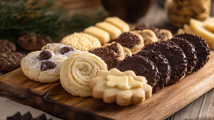 Fototapeta premium Cookie Delight: A Wooden Board of Sweet Indulgence 