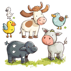 Vector of Fun Farm animals, isolated on a white background, Farm animals vector