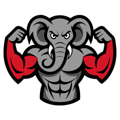 A cheerful cartoon elephant mammal with a red ribbon and hat illustration