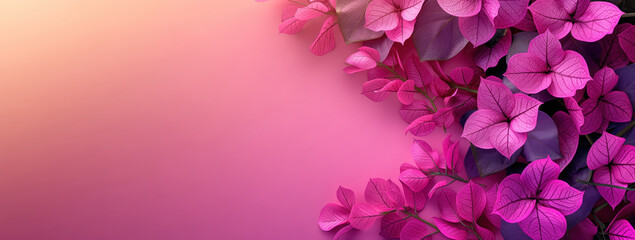 Fototapeta premium Pink bougainvillea flowers on gradient background