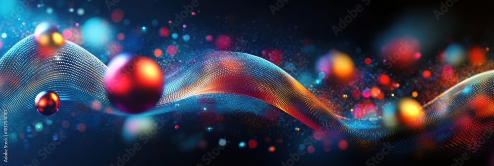 Poster bright and vibrant abstract christmas ornaments appear to float amidst a colorful swirling backgroun