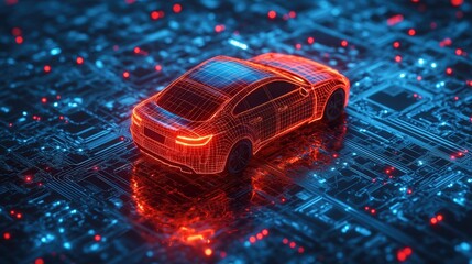 car prominently displayed and surrounded by an orange glowing map pin, symbolizing navigation and location services