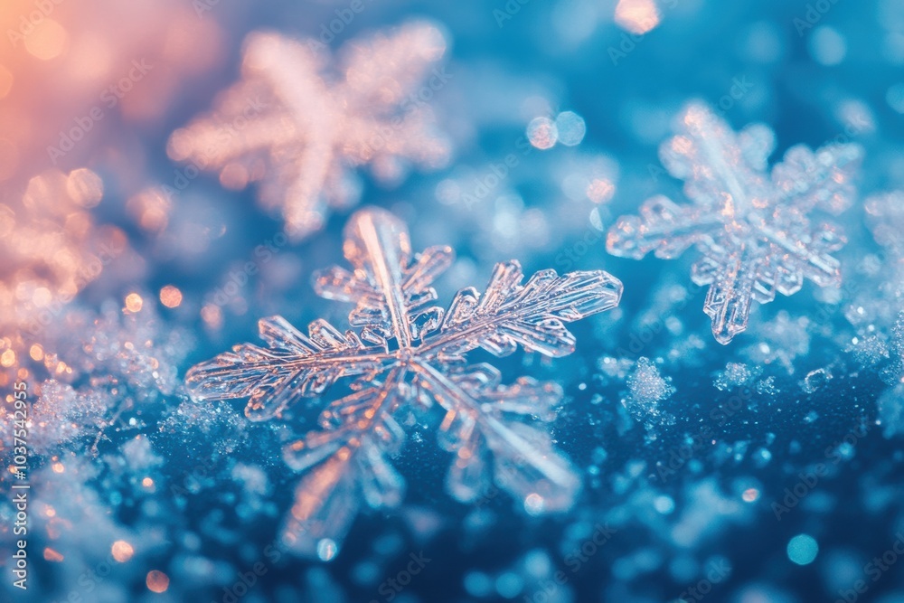 Leinwandbilder snowflakes beautifully sparkle against a cool, frosty backdrop, creating a serene winter atmosphere 