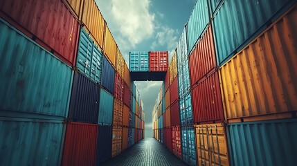 Fototapeta premium Exploring impassable trade barriers a visual representation of containerization challenges in global commerce