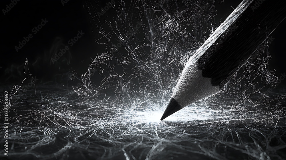 Aufkleber The enigmatic dance of light and shadow a pencil's journey creating abstract patterns on a dark surface