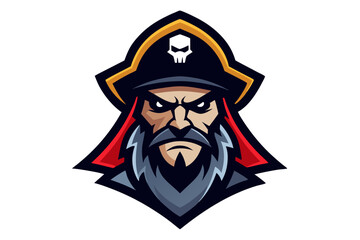 A cartoon pirate captain character with a skull hat, a vector illustration