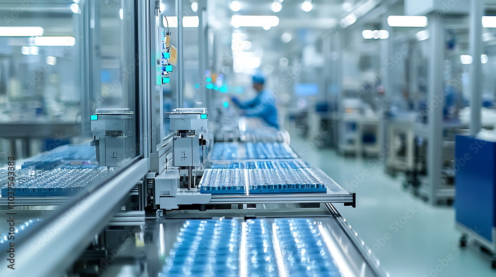 Poster Exploring a modern factory interior featuring an automated production line insights into efficiency and technology in manufacturing