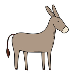 Hand drawn cartoon donkey on white background.