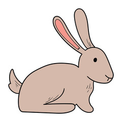 Hand drawn cartoon hare on white background.