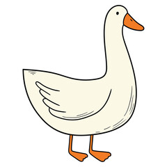 Hand drawn cartoon goose on white background.