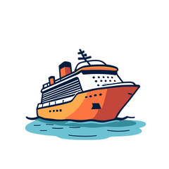 Obraz premium Cartoon cruise liner floating on blue water