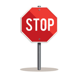 Red octagonal stop sign on metal pole, traffic control icon