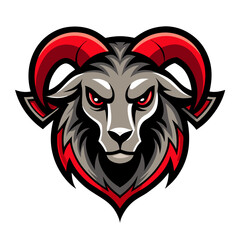 A vector drawing depicts a tribal goat head with bull horns, an artistic animal symbol
