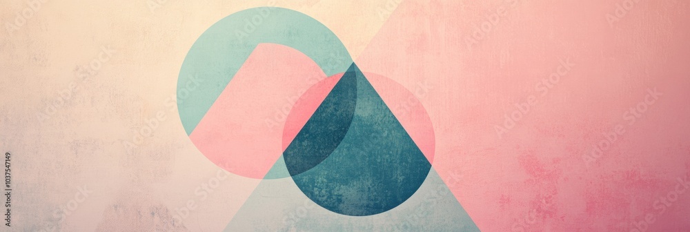 Leinwandbilder colorful abstract composition showcases overlapping circles and triangles on a calming pastel backgr