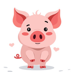 Fototapeta premium Adorable pink piglet smiling with hearts against white background