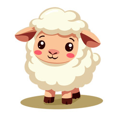 Adorable cartoon lamb with big eyes standing against light background