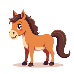 Smiling cartoon pony with short mane standing against white background