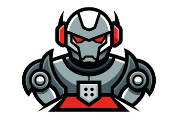 A funny cartoon cyborg robot soldier with a skull helmet is ready for a futuristic Halloween adventure