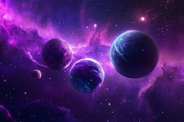 Fond d'&eacute;cran cosmos et plan&egrave;tes dans un univers violet

