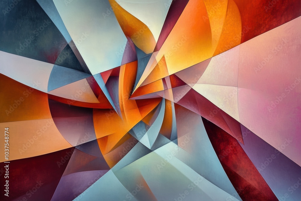 Poster vivid abstract shapes resembling gifts, ribbons, and bows intertwine in a dynamic display, showcasin