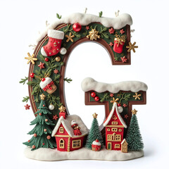 Christmas Letter G Holiday Alphabet Uppercase, Festive 3D Design, Isolated on White Background.