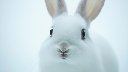 Obraz premium Close-up of adorable fluffy white rabbit with soft ears and curious eyes