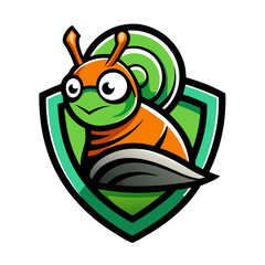 Smart Snail Mascot: A vibrant and cheerful illustration of a snail character donning spectacles and set against a shield, exuding intelligence and protection.