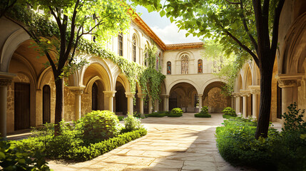 Fototapeta premium A historic abbey with a peaceful courtyard