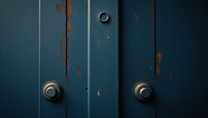 Obraz premium Close-up image showcases an aged metal surface with dusty textures reminiscent of old films on a dark blue background