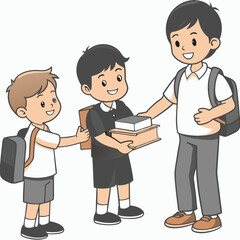 Boy Reading Book Outline Vector Illustration | Minimalist Line Art on White Background