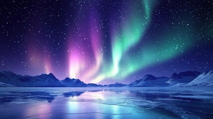 Aurora borealis over Frozen Lake 