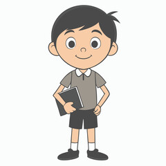 Boy Reading Book Outline Vector Illustration | Minimalist Line Art on White Background