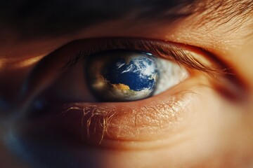 Naklejka premium Detail of Eye with Stunning Earth Reflection