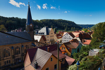 Kirche, Blick auf Wehlen an der Elbe, Landkreis Sächsische Schweiz Osterzgebirge, Sachsen,...