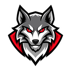 Powerful Wolf Mascot Head Esports Logo Design Fierce Gray Wolf with Red Collar for Gaming Teams