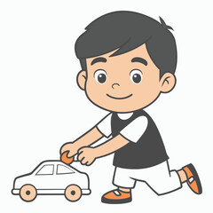 Child Playing Game Outline Vector Illustration | Minimalist Line Art on White Background