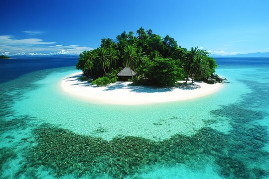 Fond d'&eacute;cran &icirc;le paradisiaque tropicale entour&eacute;e d'une mer turquoise et de coraux

