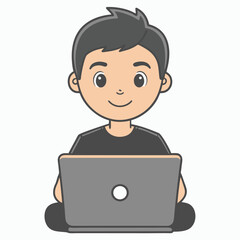 Child  Playing Game Outline Vector Illustration | Minimalist Line Art on White Background