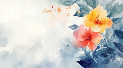 A watercolor illustration featuring vibrant flowers against a soft, blurred background.