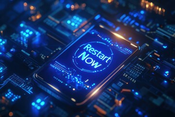 Fototapeta premium Smartphone Restart Now on Circuit Board Background