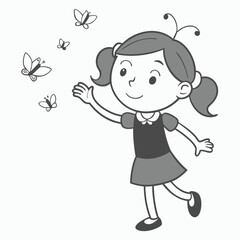 Child  Playing Game Outline Vector Illustration | Minimalist Line Art on White Background