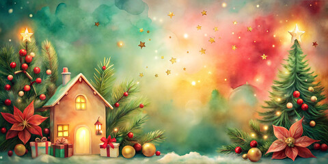 Charming Christmas scene with house, trees, and festive decorations