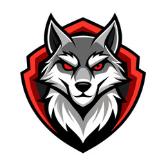 Powerful Wolf Mascot Esports Logo Design Fierce Gray Wolf Head in Red Shield