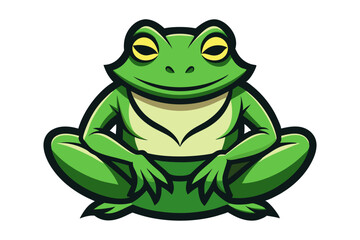 Cute green amphibian frog, a vector cartoon animal illustration, is sitting isolated on white with a happy smile
