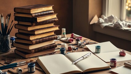 Library Aisle Filled with Colorful Books  Rows of Wooden Shelves Packed with Hardcover Books in a Cozy and Bright Reading Environment