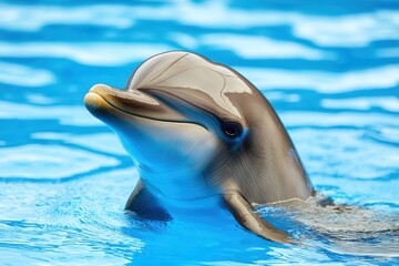 Naklejka premium A playful dolphin swimming gracefully in clear blue water.